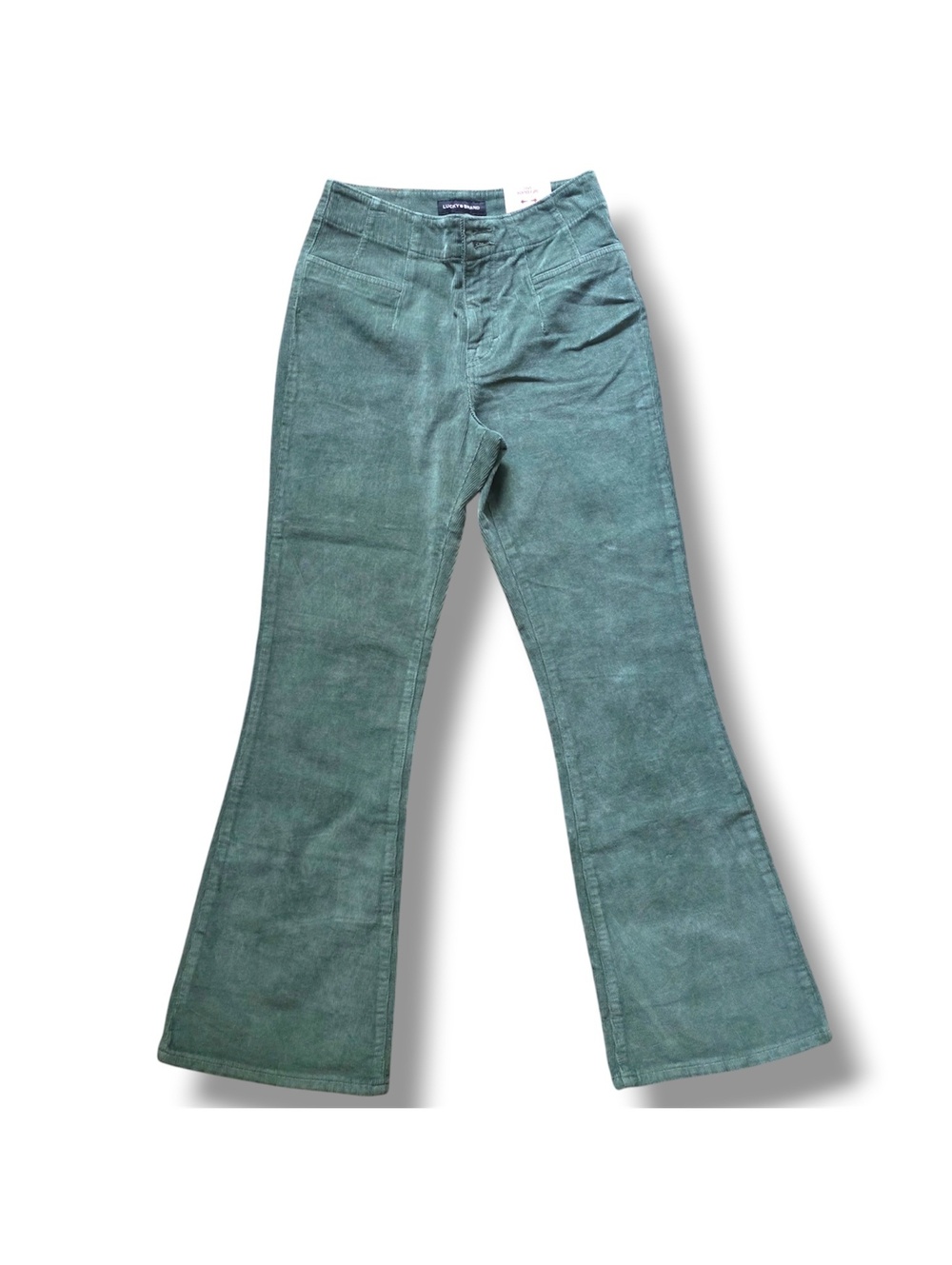 Lucky Brand Women’s Green High-Rise Seamed Corduroy Stevie Flare Pants Size: 6